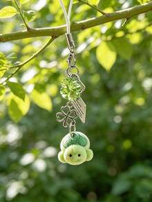 Green Four-Leaf Clover Turtle Flocking Keychain,Cute Turtle Keychain,Lucky Sea Turtle Ornament,Vacation Style,Bag Pendant Gift For Women,Girls,Friends - Multicolor - View 7