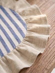 1/2/4/6/12pcs Blue & White Striped Round Placemats, Fresh Natural Style, Fabric Material, Beige Ruffle Edge Detail, Stain-Resistant Tabletop Protection And Decorative Function, Suitable For Daily Tea & Natural Home Decor - Blue - View 2
