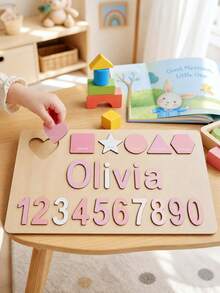 Personalized Wooden Name Puzzle, Handmade Pattern Name & Number Puzzle, Colorful Smooth Cut Blocks, Natural Solid Wood Rectangular Puzzle Board, Customized Personalized Name Engraved Design, Christmas Gift For Teens, First Birthday Gift. Suitable For Home Game Room Indoor Games, Suitable For Boys, Girls, Teens Sensory Learning Tools. - Multicolor - View 3