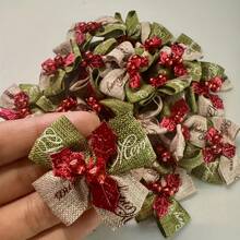 15pcs Mini Handmade Sewn Christmas Fabric Bows (Red/Green Color Scheme), Suitable For Christmas Tree Decoration, Gift Wrapping, Wedding, New Year Party DIY Crafts, Classic Small Accessories, With Gold Tips, Holiday Decorative Ribbon - View 5