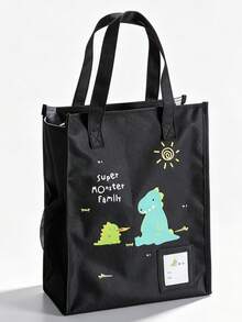 1 Pc Cute Dinosaur Canvas Tote Bag, Large Capacity Zipper Student Bag For Kids, Elementary Students, School Supplies & Homework Storage - Multicolor - View 9