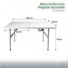 Mesa Plegable 120 cm |Tipo Portafolio de Plástico |para Jardín Camping y Exterior - Blanco - Ver 1