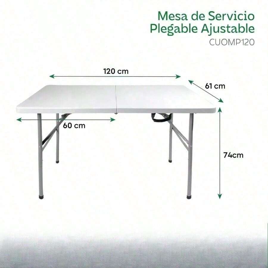 Mesa Plegable 120 cm |Tipo Portafolio de Plástico |para Jardín Camping y Exterior - Blanco - Ver 1