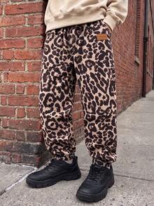 1pc Boys' Casual Minimalist Leopard Print Drawstring Sweatpants, Suitable For Sports And Daily Wear, Spring/Summer - Multicolor - View 1