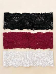 3pcs Women's Solid Color Embroidered Lace Elegant Fashion Breathable Comfortable Lightweight Decorative Headbands, Suitable For Daily Commute, Outfit Matching, Shopping, Travel, Photography And Wearing, Perfect Exquisite Gift For Friends - Black, White and Red Three-piece Set - View 1