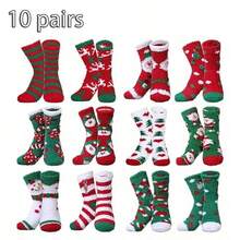 5 Pairs Christmas Socks, Fluffy And Fun, Warm And Elastic For Winter, Novel And Colorful, Unisex Holiday Crew Socks - Multicolor - View 10