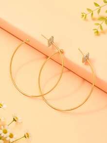 FAAABULS 1 Pair Women's Gold Large Hoop Earrings, Sparkling Rhinestone Geometric Studs With Oversized Thin Round Hoop Design, Elegant Minimalist Eye-Catching Earrings, Suitable For Wedding, Graduation Ball, Party, Date, Vacation And Daily Wear - Gold - View 8