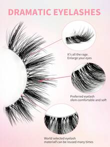 ENCHUW 10 Pairs Fake Eyelashes Cat Eye False Eyelashes With Clear Band Fluffy Soft Natural Look Eye Lashes False Eyelashes - Black - View 3