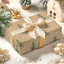 1 Roll Christmas Wrapping Paper, Brown Background With Christmas Tree And Snowflake Pattern, Suitable For Christmas Gifts, Holiday Celebrations, Party Decorations And Gift Wrapping - Size 43cm X 500cm (17in X 16.4ft) - A - View 9