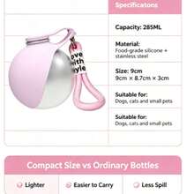 Portable Cat And Dog Water Bottle 285ML Stainless Steel Travel Dog Water Dispenser With Bowl Anti Overflow Small Dog Water Bottle, Suitable For Walking And Hiking Small Cats And Dogs Water Bottle (2 Colors Optional) - Pink - View 6