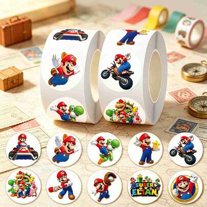 SUPER MARIO BROS. 1 set/500 buah Stiker Gulung Bulat Klasik ini memiliki beragam pola karakter yang dipilih secara acak. Potongannya rapi dan mudah digunakan. Cocok untuk dekorasi, penyegelan hadiah, dan stiker alat tulis. (Gaya Acak)