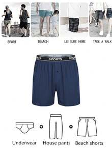 Random 2pcs Men's Long Boxer Briefs, Polyester Fabric, Soft & Comfortable, Suitable For Casual Home Wear, Men's Gift - Multicolor - View 8