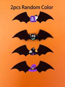 2pcs Random Color Bat Wings Hair Clips Cat Halloween Ghost Bat Castle Snap Clips Pet Costume Headwear - Multicolor - View 1