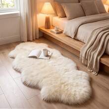 1pc Washable Non-Slip Cream White Faux Long Fur Decorative Carpet, Thickened Long Pile Suede Non-Slip Bottom, Bedroom Bedside Rug, Suitable For Living Room, Bedroom, Bedside, Vanity, Nursery And Other Living Scenes, Gentle And Sweet, Enhances Home Happiness, All-Season Daily Style, Carpet, Rug, Carpet Living Room, Kitchen Mat, Carpet For Bedroom, Bathroom Mat, Rug Bedroom, Room Decor, Rugs For Living Room, Kitchen Rug, Washable Rug, - Creamy White - View 3