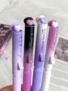 4pcs Gradient Color Retractable Gel Pens, Sweetheart Pens, Black Ink Pens, Suitable For Back To School Gifts, Note-Taking, Student Use - Multicolor - View 8