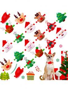 3/10Pcs Christmas Cartoon Pet Bow Ties, Santa, Reindeer & X‑Mas Tree Fabric Collar Decor, Adjustable Elastic Straps, Universal For Small‑Medium Dogs & Cats, Pet Photoshoot Props For Party, Festive Gifts To Make Pets Happy For Birthday & Christmas - Multicolor - View 7