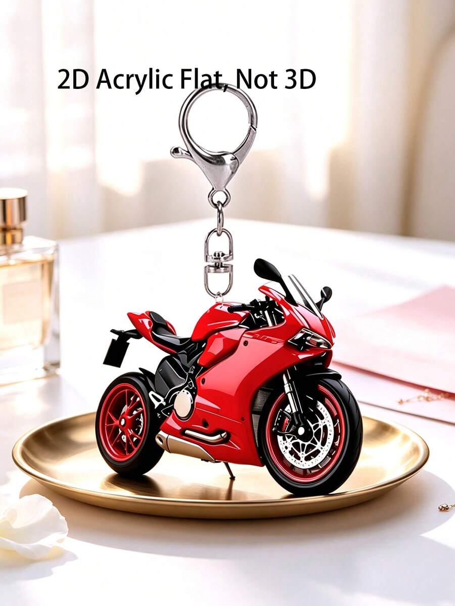 2D Flat Keychain, Red Sports Car Motorcycle Shaped Acrylic Novelty Keychain Car Pendant, Racing Theme, Motorcycle Enthusiast Car Key Pendant - Multicolor - View 1