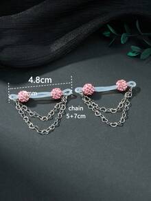 CIZME 1 Pair Cute Rhinestone Fake Nipple Rings, Suitable For Women's Daily Decoration, Pink Nipple Rings, No Piercing Required, Dangle Heart-Shaped Chain, Fake Nipple Studs, Fake Nipple Ring Piercing Jewelry - Fake Nipple Ring - View 3