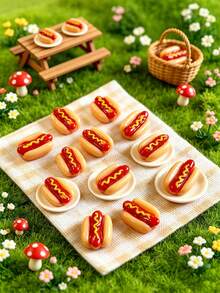 1-18pcs Mini Resin Hot Dog Decorations, Mini Hot Dogs, Suitable For Home Food Decor, Fairy Garden, Mini Landscape And Handmade DIY, Exquisite And Durable Small Models, Phone Case Decoration DIY Accessories - Multicolor - View 5
