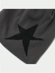 1pc Y2K Vintage Style Knitted Beanie, Men's Pentagram Jacquard Fleece Lined Knit Hat, Suitable For Women And Girls, Retro Streetwear Beanie, Star Embroidery Detail, Loose Elastic Fit, Most Comfortable, Suitable For Autumn/Winter Casual, Outdoor And Streetwear Looks, Unisex - A - View 9