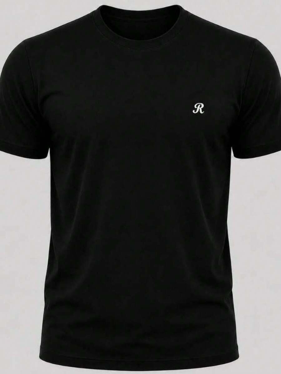 Camiseta  PRETA Com  inicias do seu nome Adulta Manga Curta Básica 100% Algodão Elegante Dia Dia - i - Visão 1