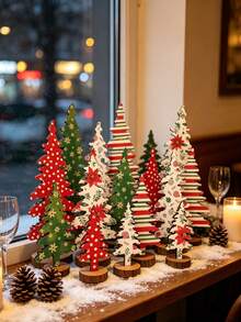 10pcs/5pcs Ornamen Meja Pohon Natal Kayu, Dekorasi Meja Makan Natal, Tersedia Berbagai Motif, Tanda Pohon Natal Kecil, Dekorasi Tengah Meja Meriah, Cocok Untuk Penggunaan di Rumah, Dekorasi Natal Dalam Ruangan. - Beraneka warna - View 4