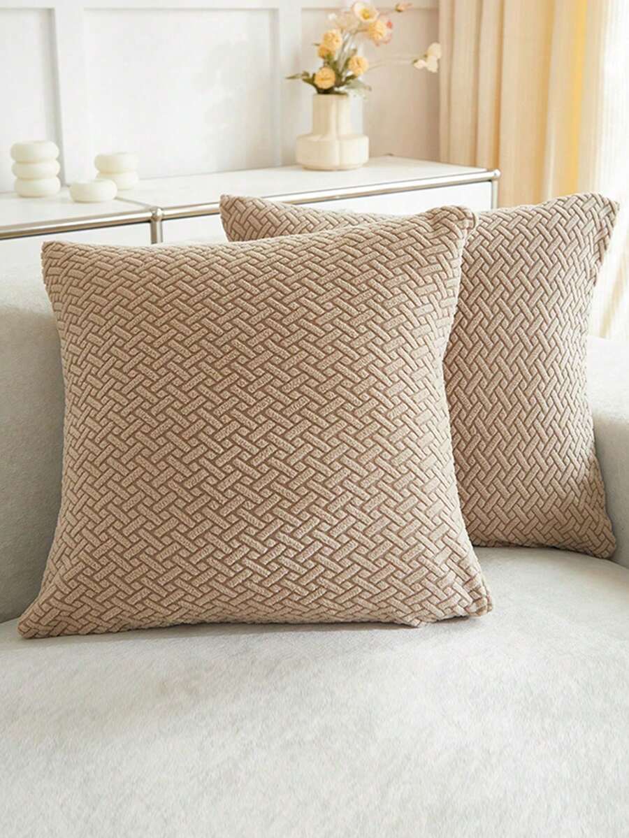 1pc Jacquard Pillowcase Sofa Cushion Cover Home Decor Protective Cover - Camel - View 1