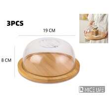 3 Packs Food Serving Platter Set, Natural Bamboo Base Tray With Clear Plastic Dome Lid, Multi‑Shape & Multi‑Size Dust‑Proof Display Stand, Perfect For Cakes, Cookies, Cheese, Fruit And Home Party Food Display - 3-piece Bread Box Set - View 20