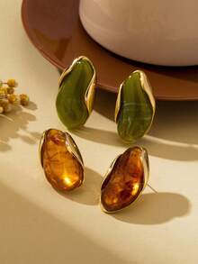 1 Pair Vintage Asymmetrical Teardrop Stud Earrings, Versatile Ear Jewelry For Women's Daily Commute, Holiday And Party - Yellow Gold - View 5