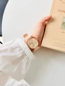 1pc Women Square Minimalist Fashionable Silicone Strap Quartz Watch, Suitable For Daily Wear - Beige - View 6
