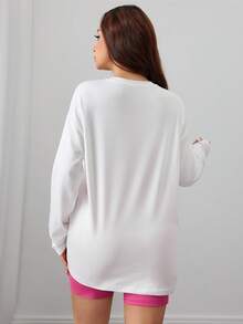 Plus Size Women's Christmas Pajamas, Christmas Reindeer Print Long Sleeve Top, Suitable For Sleeping, Sports, Home Wear - White - View 6