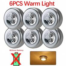 Silver Push-Button LED Light, 3 LED Wireless Cabinet Night Light, Yellow/White Light Round Push Design, Wall Lamp Suitable For Home Lighting, Hallway Bathroom, Bedroom Kitchen, Cabinet Stairs, Dorm Lighting Essential (Battery Not Included) - Silver Casing - View 8