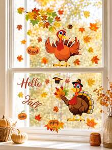 1 Set Thanksgiving Window Decals, Includes Turkey, Pumpkin, Maple Leaf, Acorn And Hello Fall Letters, Colorful Autumn Harvest Decoration, Suitable For Glass Doors, Living Room Windows, Kitchen, Porch, Farmhouse Party And Home Seasonal Decor - Multicolor - View 1