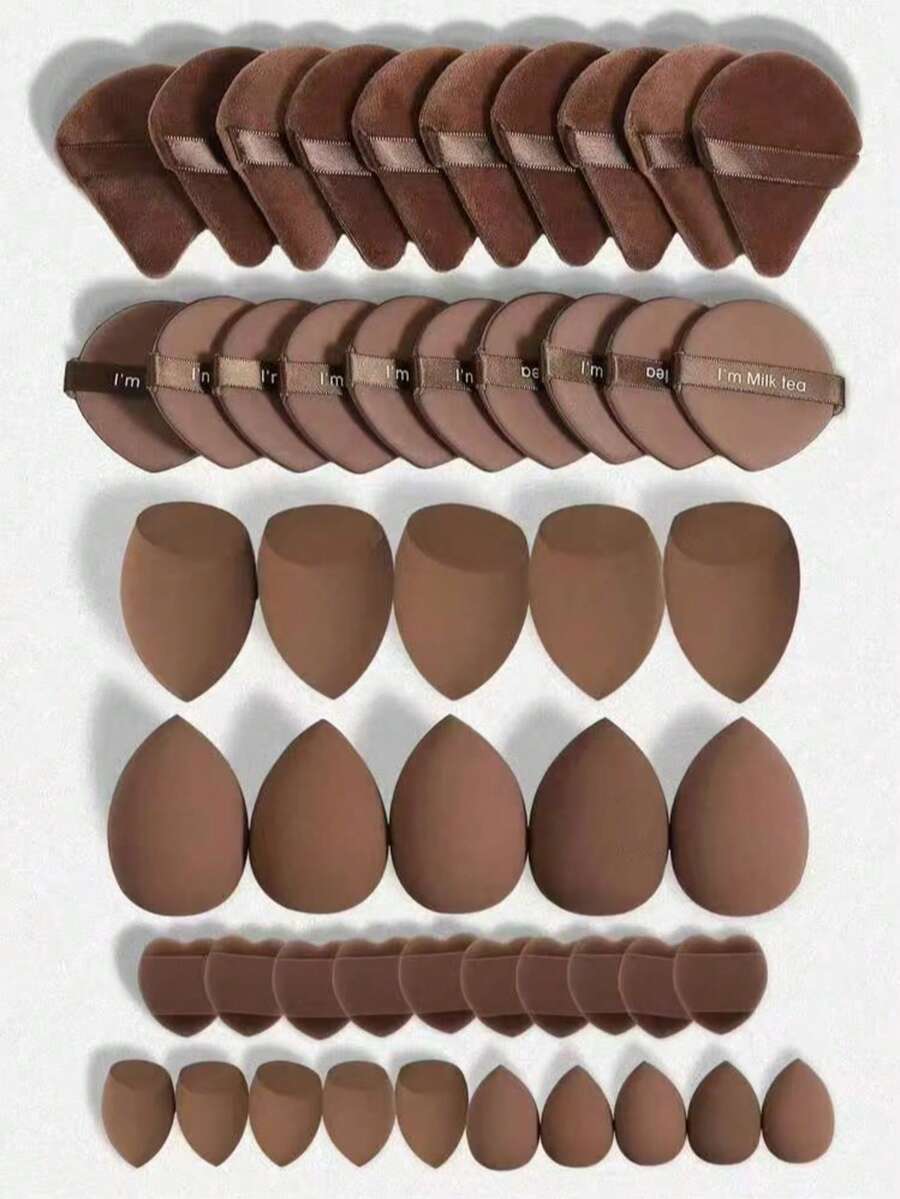 Set Spons Makeup 50-10pcs, Grosir Profesional, Spons Concealer Ultra Lembut, Alat Makeup Wajah, Cocok untuk Alas Bedak Cair, Bedak, Toner - Coffee Brown - View 1