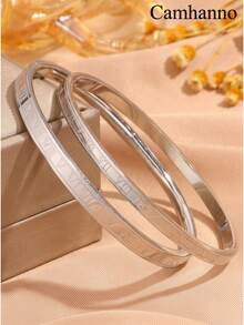 Camhanno 2pcs Couple Titanium Steel Mirror Minimalist Bracelets - Silver - View 6
