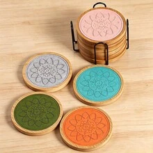 6/4pcs Bamboo Coaster Set, Absorbent Coffee Cup Coasters, Non-Slip, Non-Stick, Suitable For Various Cups And Wooden Tables - Multicolor - View 9