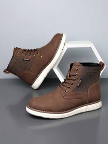 1 Pair Men's Slip-On Flat Round Toe PU Upper Rubber Sole Durable Business Casual Boots For Work And Daily Wear - Brown - View 1
