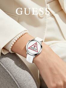 GUESS Vintage Triangle Logo Series Quartz Watch, Denim Fabric & Silicone Multicolor Strap, Unisex Wristwatch - one-size - View 7