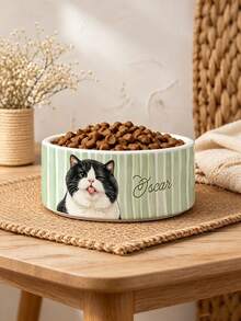 Personalized Custom Name Ceramic Pet Bowl, Cartoon Pet Portrait Print Dog & Cat Food & Water Bowl, Non-Slip Pet Feeding Bowl, Custom Pet Accessories Gift, Suitable For Puppies & Kittens - Multicolor - View 6