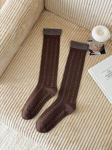 1 Pair/4 Pairs Women's Autumn/Winter Heart Pattern Knee-High Socks, Versatile Striped Knee Socks With Wide Cuff - Multicolor - View 14