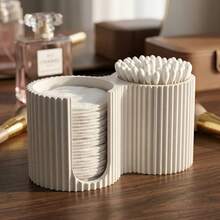 Minimalist Striped Cosmetic Storage Box, Creative Cotton Swab Organizer, Two-In-One Bathroom Swab Container, Countertop Organizing Supplies, Bedroom Vanity High-V Decoration, Mother's Day Gift, Modern Cream Style New Home Gift - A - View 6