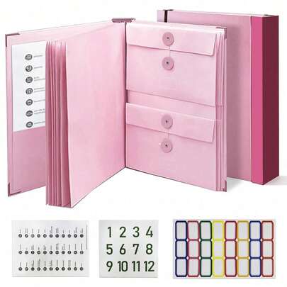 Accordion File Organizer, Expanding File Folder With Labels, Important Document Organizer For Papers, Receipts, Bills & Certificates, Portable File Holder For Home, Office & School, Back To School Supplies, Pink, 2 Inch