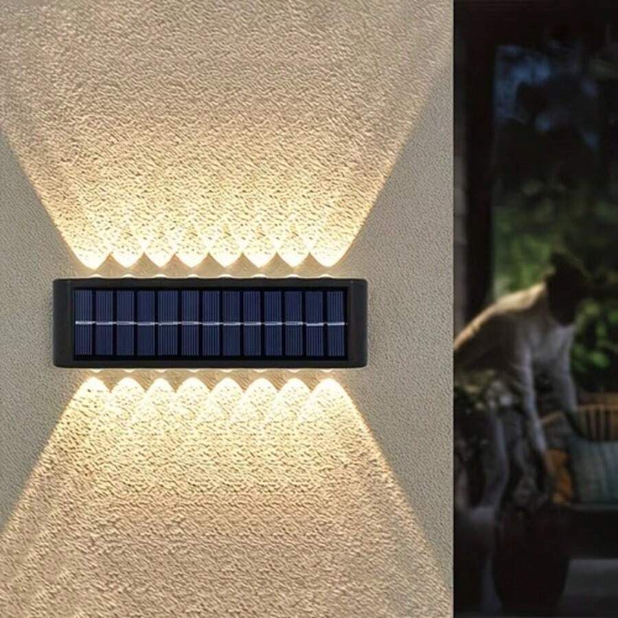 1‑Pack Outdoor Solar Fence Lights, 6‑LED Top & Bottom Illumination High‑Bright Focused Solar Wall Lamp, Warm & Cool White Selectable, Wire‑Free Easy‑Install Weather‑Resistant Decorative Lighting For All‑Season Use, Patio, Backyard, Porch, Railing