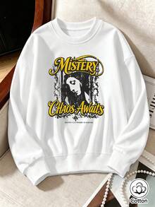 Women's Retro Graphic Crew Neck Pullover Sweatshirt - Loose Fit Long Sleeve Tee With Vintage Character Print & Lettering, - White - View 1
