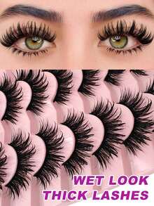 7 Pairs Soft Fluffy 3D Faux Mink False Eyelashes, Wet Look Dense Black Thin Stem, Reusable Cartoon Eyelashes For Halloween Party, Daily Charm And Special Occasions - View 1