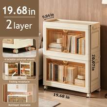 5-Layer Foldable Storage Cabinet, Plastic Sundries Organizer With Doors & Wheels, Stackable Large Capacity Home Organization For Bedroom, Living Room, Kitchen, Easy Assembly & Space-Saving Design - Beige - View 13