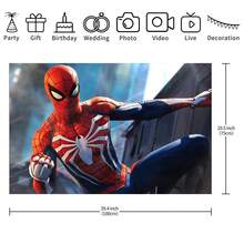WPETLE Spider‑Man Game‑Style Dynamic Pose Birthday Party Backdrop, Game Suit Character Close‑Up Photo Booth Background Banner For Kids Birthday Decor - Multicolor - View 7