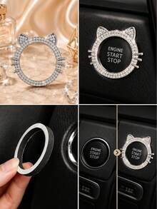 Cat Ear Bling Car Engine Start Stop Button Cover, Rhinestone Crystal Ignition Push Button Ring Sticker, Cute Car Interior Decor Accessories For Women Girls - Cat Ear Decorative Ring - View 2