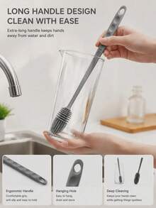 1pc Multi-Function Long Handle Silicone Cleaning Brush, Long Handle Design, No Electricity Required, Multi-Function Cleaning Brush, Suitable For Kitchen, Furniture, Can Deep Clean Coffee Cups, Water Bottles, Etc., Suitable For All Surfaces, Can Clean Cups And Bottles, Reusable, Ideal For Kitchen And Bathroom. - Multiple Styles and Colors - View 5