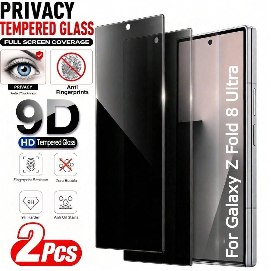 2-Piece HD Anti-Spy Tempered Glass Screen Protector Kit. Privacy Protection, Suitable For Foldable Screen Protectors. Scratch-Resistant, Drop-Resistant, Anti-Spy Protection, 9H Hardness Rating, Easy To Install. Compatible With Samsung Galaxy Z Fold8/Z Fold8 Ultra/Z Fold7/Z Fold6/Z Fold5 Series. - Clear - View 1